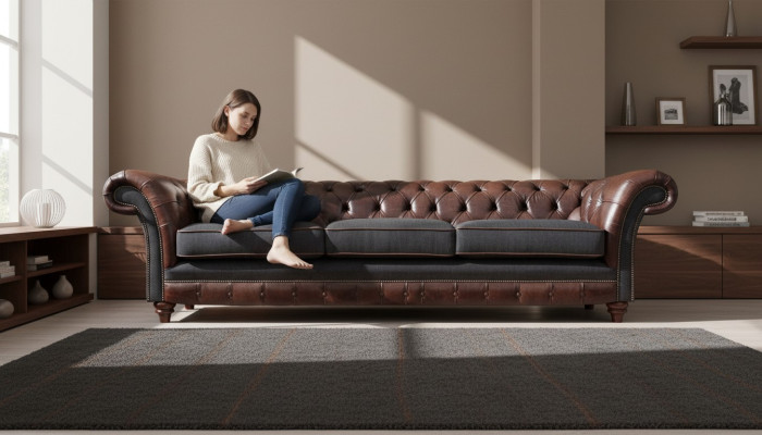 Chesterfield trois places gris-brun Canapés rembourrés de salon de luxe