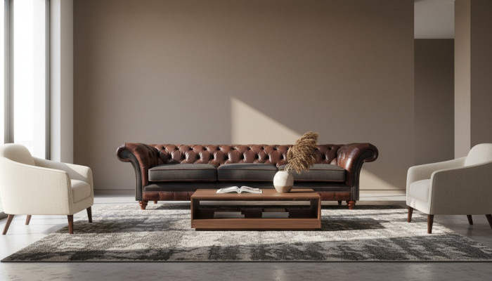 Chesterfield trois places gris-brun Canapés rembourrés de salon de luxe
