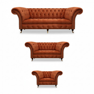 Meubles Chesterfield marron salon ensembles de canapés design 3 pièces.