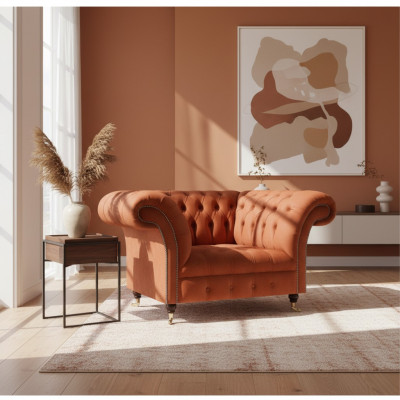 Fauteuil de salon brun en tissu, meuble designer pour une personne.