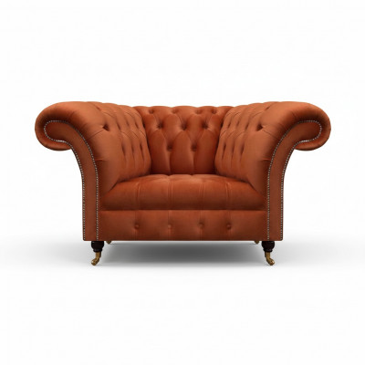 Fauteuil de salon brun en tissu, meuble designer pour une personne.
