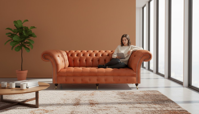 Canapé Chesterfield brun moderne 3 places Mobilier de luxe