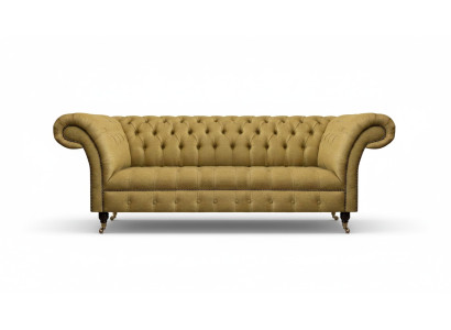 Canapé Chesterfield jaune pour salon, trois places, mobilier luxueux et élégant