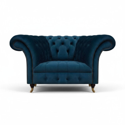 Fauteuil Chesterfield bleu marine, fauteuil design rembourré pour salon.