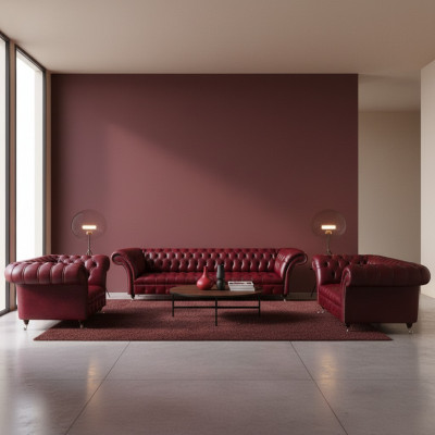 Garniture en cuir Chesterfield rouge foncé Canapés en cuir de designer Banquettes