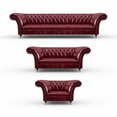 Garniture en cuir Chesterfield rouge foncé Canapés en cuir de designer Banquettes