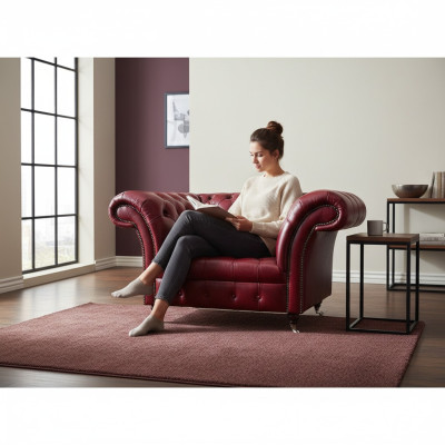 Chesterfield fauteuil rouge de salon, fauteuil design en cuir, 1 place.