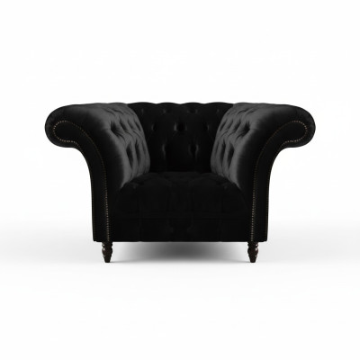 Chesterfield fauteuil noir en tissu meublant salon, 1 place, neuf