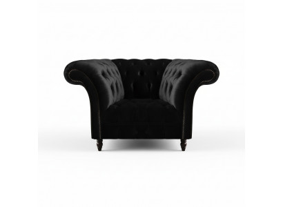 Chesterfield fauteuil noir en tissu meublant salon, 1 place, neuf
