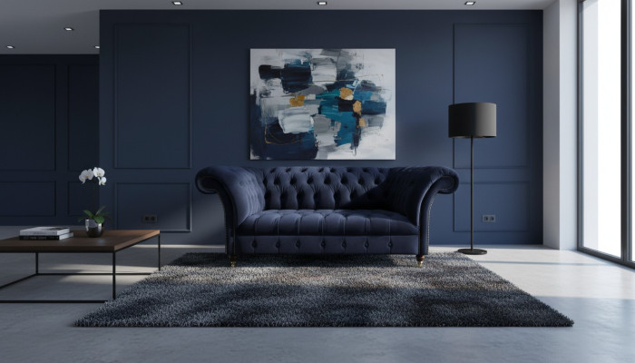 Canapé rembourré Chesterfield bleu foncé pour salon Sofa en tissu Mobilier moderne