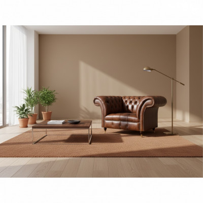 Chesterfield fauteuil en cuir brun salon simili cuir fauteuil simple meuble