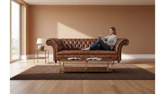 Canapé Chesterfield en cuir brun Canapés élégants 3 places Meubles de salon