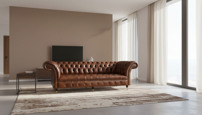 Canapé Chesterfield en cuir brun Canapés élégants 3 places Meubles de salon