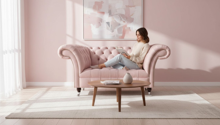 Chesterfield Rosa Canapé Deux-places Salon Meubles Rembourrés Luxueux Canapé