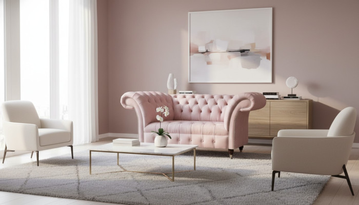 Chesterfield Rosa Canapé Deux-places Salon Meubles Rembourrés Luxueux Canapé