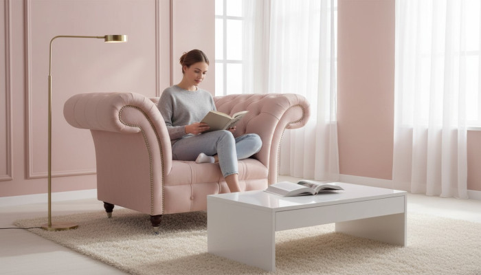 Chesterfield Rosa Fauteuil 1-Place Salon Designer en Tissu fauteuil 1-Place