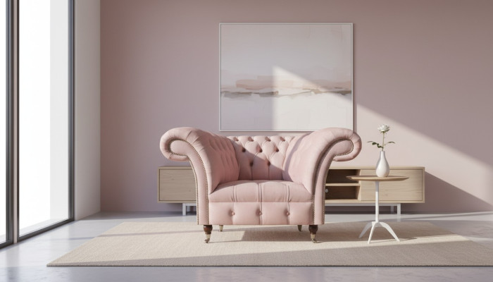 Chesterfield Rosa Fauteuil 1-Place Salon Designer en Tissu fauteuil 1-Place