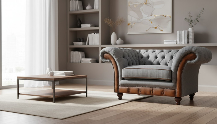 Fauteuil Chesterfield gris clair Fauteuil designer en tissu Meubles textiles