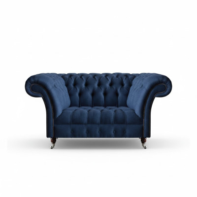 Chesterfield élégant canapé deux places en tissu bleu pour salon