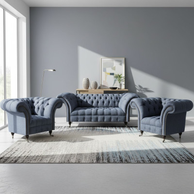 Canapé Chesterfield Meubles de salon gris 2 fauteuils 3 places