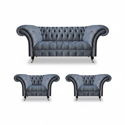 Canapé Chesterfield Meubles de salon gris 2 fauteuils 3 places