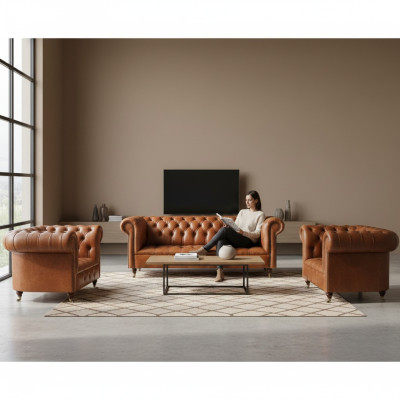 Chesterfield Meubles de Salon Canapés Marron Fauteuils Ameublement de Salon