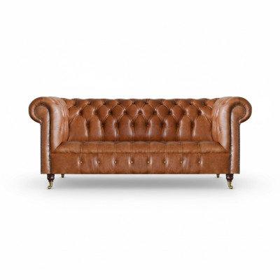 Chesterfield canapé en cuir marron trois places pour salon, élégants canapés.