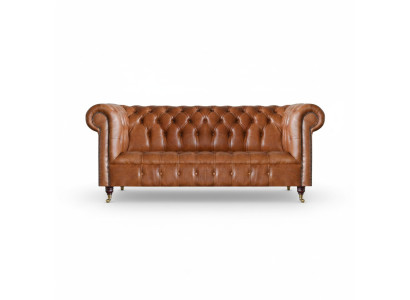 Chesterfield canapé en cuir marron trois places pour salon, élégants canapés.