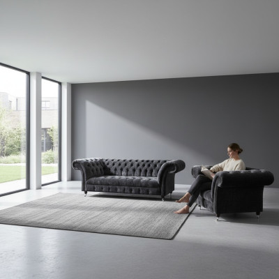 Chesterfield meubles rembourrés salon textile canapé trois places fauteuil noble ensemble de 2 pièces