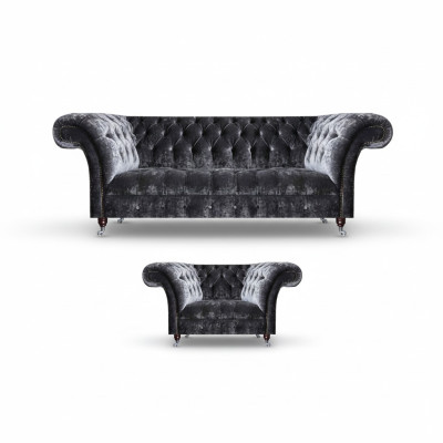 Chesterfield meubles rembourrés salon textile canapé trois places fauteuil noble ensemble de 2 pièces