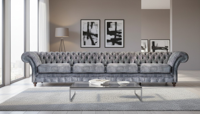 Élégant canapé Chesterfield salon quatre places designer neuf.