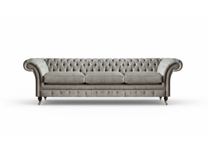 Chesterfield canapé gris trois places, canapé de salon design, canapé designer.