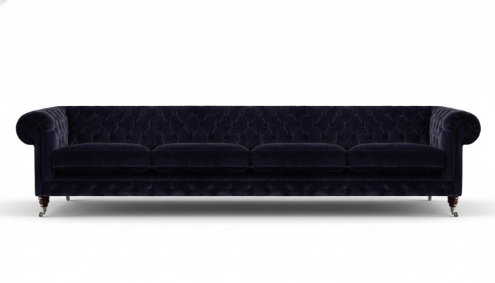 Chesterfield canapé bleu foncé 4 places salon mobilier rembourré