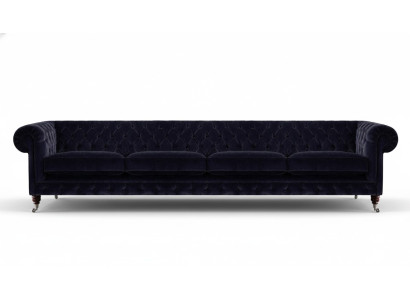 Chesterfield canapé bleu foncé 4 places salon mobilier rembourré
