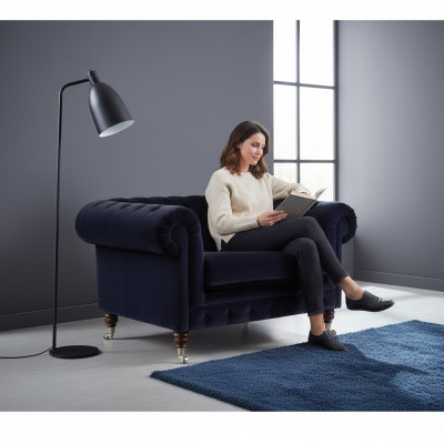 Fauteuil Chesterfield bleu foncé salon design siège unique meuble.