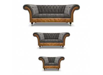 Canapés Chesterfield en tissu gris-brun pour salon, meubles design rembourrés.