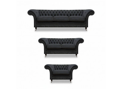 Ensemble de canapés chesterfield gris élégants pour salon, design 3 pièces.