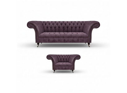 Chesterfield Lila Ensemble de Salon Canapé Élégant 3 Places Tissu Fauteuil