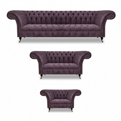Chesterfield Lila Canapés en tissu Design Ensembles de salon 3 pièces