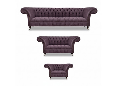 Chesterfield Lila Canapés en tissu Design Ensembles de salon 3 pièces