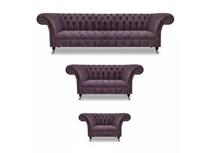Chesterfield Lila Canapés en tissu Design Ensembles de salon 3 pièces