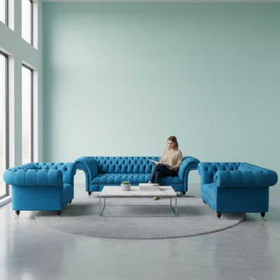 Ensemble Chesterfield bleu ciel Meubles de luxe Canapés design
