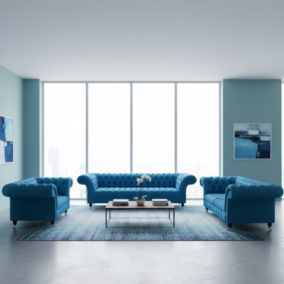 Ensemble Chesterfield bleu ciel Meubles de luxe Canapés design