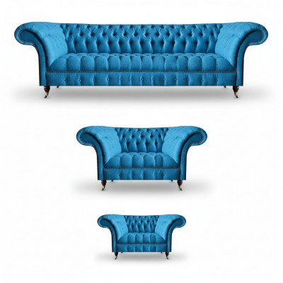 Ensemble Chesterfield bleu ciel Meubles de luxe Canapés design