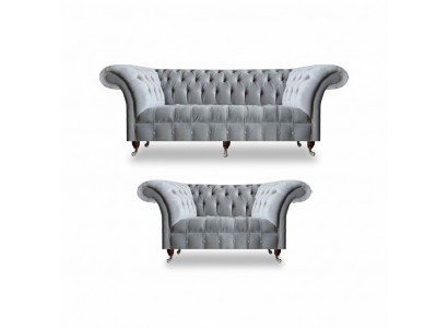 Ensemble de canapé Chesterfield gris clair Designer 2x canapés en tissu 2 pièces