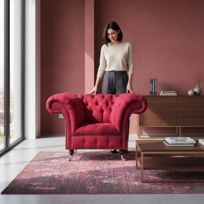 Fauteuil Chesterfield Rose Meuble de Designer de Luxe Assise Textile Salon