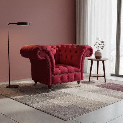 Fauteuil Chesterfield Rose Meuble de Designer de Luxe Assise Textile Salon