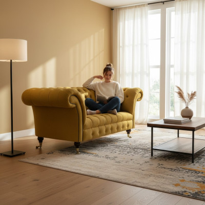 Canapé Chesterfield Designer deux places Sofa Salon Luxe Jaune Canapé rembourré