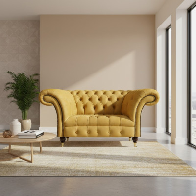 Canapé Chesterfield Designer deux places Sofa Salon Luxe Jaune Canapé rembourré