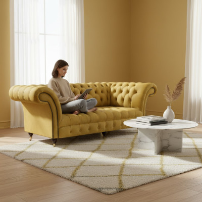Chesterfield Luxus Meubles Canapé trois places Couch Textile Canapé rembourré Salon